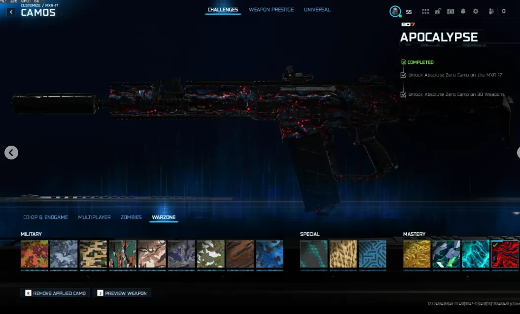 🔥Warzone/bo7💥 APOCALYPSE unlocked Camo on all 30 weapons💥Level 55 🌈 100% legit grind👤 16+ operators👤ApocaIypse🔐Full Access Included💥PC/XBOX/PS linkable